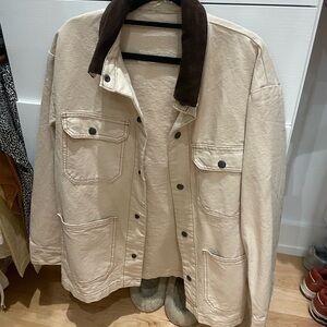 Brandy Melville Cream Trench Coat with Brown Collar